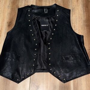 Forever 21 Black Leather Vest with Stud Accents